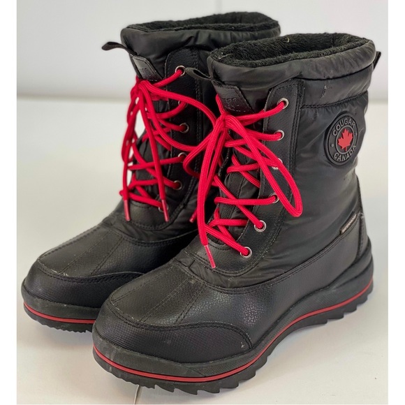 Cougar Canada Shoes - Cougar Canada Black Boots with Red Laces